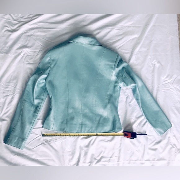 Y2k gorgeous Saguaro light blue metallic/iridescent genuine leather short jacket - Picture 6 of 9
